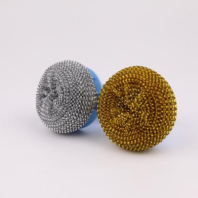 China Stainless Steel Wire Scrubber With Plastic Handle 6.7*6.7*6cm Copper Ball Scourer for sale