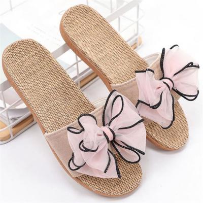 China Fashion Summer Ladies Slippers Bowknot Anti-Slippery Canvas Woman Slips Women for sale