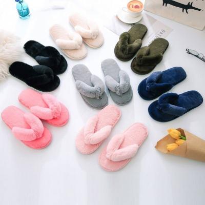 China Anti-slippery Women's Slippers Hairy Flip Flops Home Slippers For Women for sale