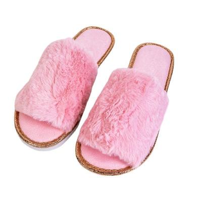 China Cushioning Ladies Pink Velvet Coral Slippers High End Home Craft Shoes Thickened Slip Resistant Women's Slipper for sale