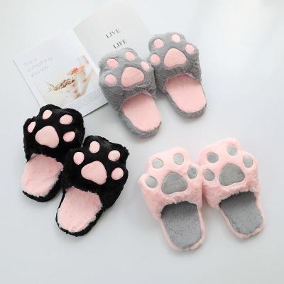 China Cushioning Rabbit Fur Cat Claw Indoor Slippers Furry Non-slip Cotton Slippers Home Shoes Cute Slippers For Women Girls for sale