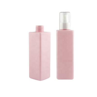 China Eco-friendly Recyclable Hot Selling Customized Color Logo 250ml Pink Square PET Plastic Lotion Pump Bottle for sale