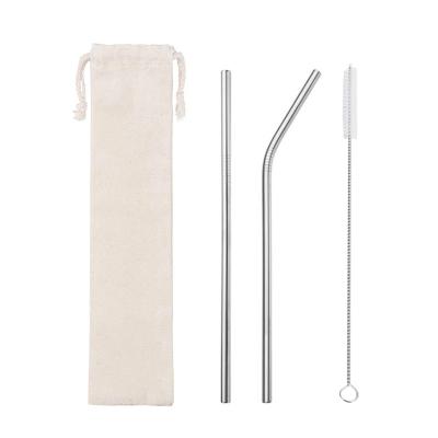 China Sustainable Wholesale Eco-Friendly Reusable Metal Stainless Steel Drinking Straw Set With Canvas Bag Custom Logo for sale