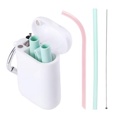 China Sustainable BPA Free Reusable Collapsible Silicone Drinking Straw Foldable Straw Folding Straw With Case for sale