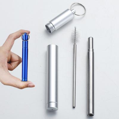 China 304 Stainless Steel Disposable Portable Telescopic Collapsible Metal Straw With Aluminum Cases for sale