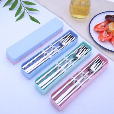 China Sustainable Portable Stainless Steel Flatware Sets 3pcs Spoon Fork Chopsticks Travel Cutlery Set With Case for sale