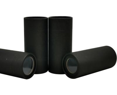 China Biodegradable Paper Tube Packaging Black Edge Rolled Paper Wrapper With Clear PET Top Window for sale