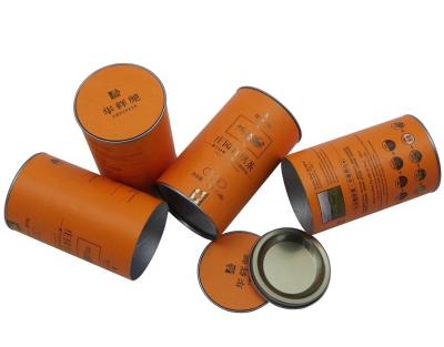 China Biodegradable Cylinder Paper Tea Packaging Cans Aluminum Foil Liner With Metal Lid Stucked Cardboard Top for sale