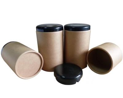 China Recycled Materials Cylinder Rolled Edge Brown Kraft Paper Cardboard Tube Packaging With Plastic Top Lid for sale