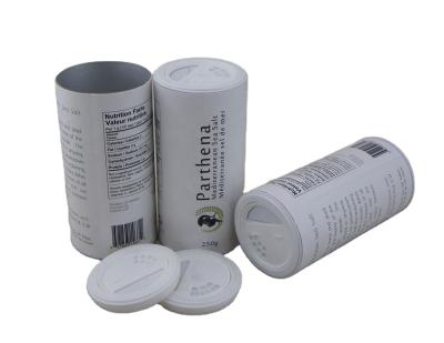 China Mediterranean Sea Moisture Proof Coating Materials Aluminum Foil Paper Recycled Packaging Tube With Plastic Shaker Top for sale