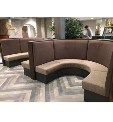 China Modern Restaurant Booth Seating Sofa Seating Furniture Brown Luxury Wood Velvet Round PU Leather Cafe Furniture for sale