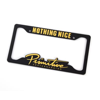 China Fixed Wholesale Flat Black Border Yellow Text Printing Custom License Plate Frame 3d License Plate Frame for sale