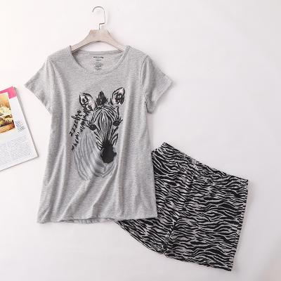 China New Arrival Ladies QUICK DRY Cartoon Printed Short Sleeve Homwear Pj Cotton Comfortable Knitted Pajamas Set For Women for sale