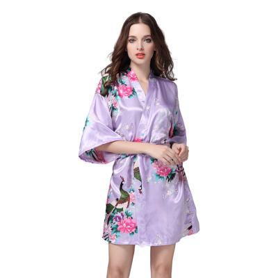 China QUICK DRY colorful female floral print silk pajamas women satin nightgown half sleeve kimono robe robe for sale