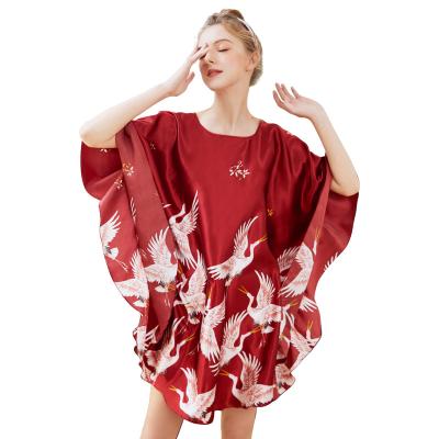 China New Factory Design Spring Summer Crane Printing Batwing Sleeve Ladies Pajamas QUICK DRY for sale