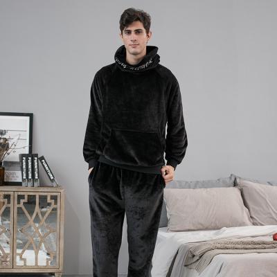 China China Factory Breathable Long Sleeve Hoodies Solid Color Soft Two Piece Warm Fleece Pajamas Set For Men for sale