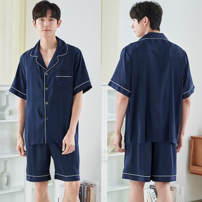 China High Quality QUICK DRY Satin Mens Summer Nightgowns 2pcs Solid Color Home Suit Pajamas Set For Men for sale