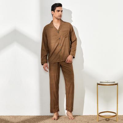 China New Arrival QUICK DRY Spring Silk 2 Pcs Men's Homewear Long Sleeve Printed Sleepwear Pajamas Set For Men for sale