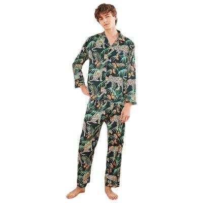 China New Arrival Summer QUICK DRY leopard printed men's sleepwear long sleeve home suit pajamas set for men for sale