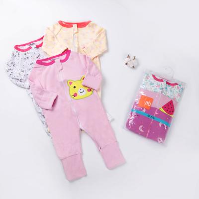 China Wholesale Cotton Long Sleeve Newborn Dual Function Long Sleeve Romper Random Delivery 3 Pcs Set Zipper Jumpsuit Baby Sleepwear for sale