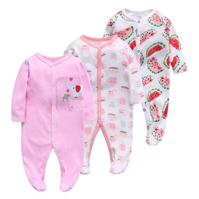 China Cotton Toddlers Baby Romper With Wrapped Feet Design Long Sleeve Button Jumpsuit Cotton Newborn Kids Sleepwear for sale