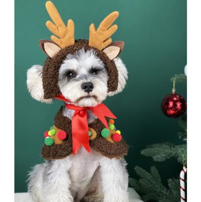 China Cute Stocked Cat Christmas Elk Shape Hat Bulldog Cloak Pet Christmas Halloween Holiday Party Cosplay Pet Costume for sale