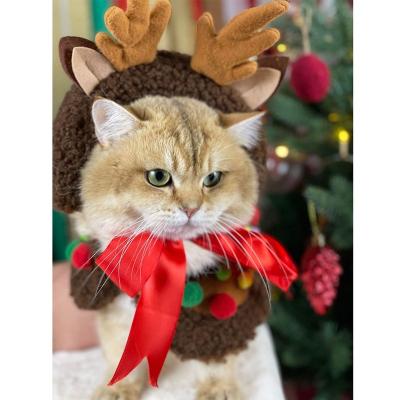 China Cute Stocked Cat Christmas Elk Shape Hat Bulldog Cloak Pet Christmas Halloween Holiday Party Cosplay Pet Costume for sale