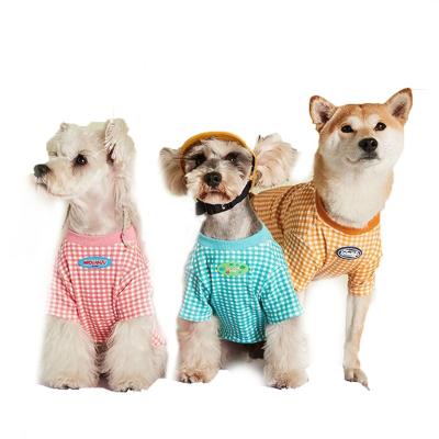 China Stocked Viable Summer Pet T-Shirt 2 Dog Clothes Feet Fashion Plaid Cat T-Shirt With Sleeves for sale