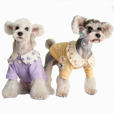 China Summer Cotton Stocked Cute Soft Dog Clothes Pet Sweater Crewneck T-shirt With Dot Collar for sale