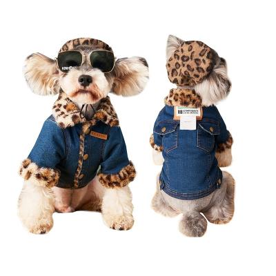 China High Quality Stocked Cat Jean Coat Leopard Pet Jean Jacket Winter Warm Fashion Dog Coat for sale