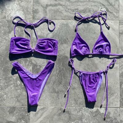 China Bikini 2022 sexy luxury plus fabric velor swimwear micro size bikini for women for sale