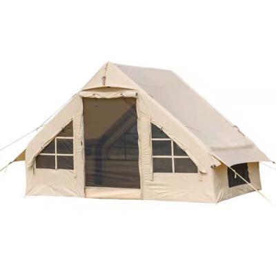 China Diagonal Tether Type 3-4 Person Suppliers Large Portable Air Desert Bell Party Family Waterproof Cotton Inflatable Canvas Glamping Air Pole Tent for sale