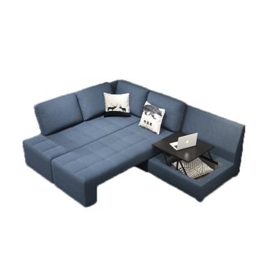 China New Design Fabric Linen Sofas Foldable Set High Density Sponge Sofa Cum Bed With Coffee Table for sale