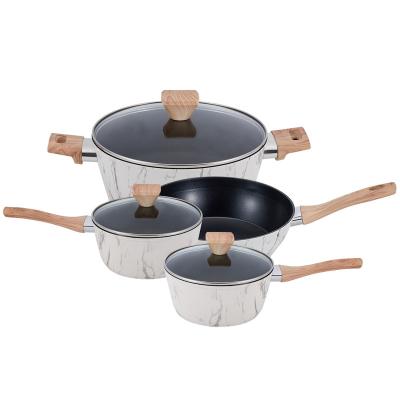 China SHENZHAN OEM workable low price guaranteed quality kitchen stick cookware marble set no for sale