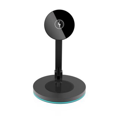 China Customizable Magnetic Mobile Phone Magnet 15W Qi Wireless Charger With Desktop Stand for sale