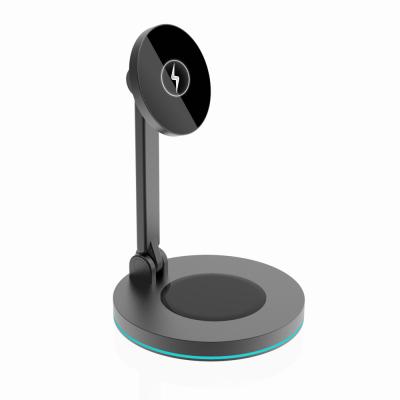 China Customizable Magnet DC Magnetic Mobile Phone TYPE-C 15W Qi Wireless Charger With Desktop Stand for sale