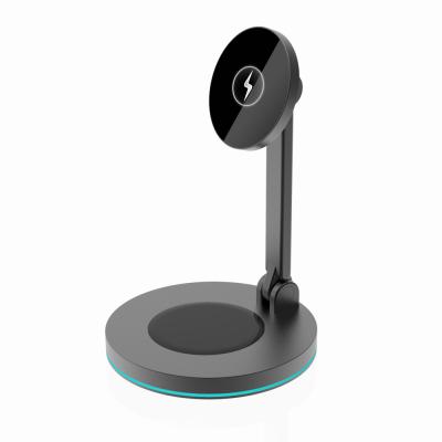 China Custom Logo 15W Qi Magnetic Mobile Phone Magnetic Wireless Charger With Desktop Stand for sale