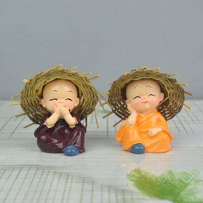 China Home Decor Small Monk Statue 4pcs Four Resin Laughing Little Zen Kung Fu Doll Statue Cute Buddha Not To Hear/Statue Baby Buddha Decor See/Speak/Do for sale