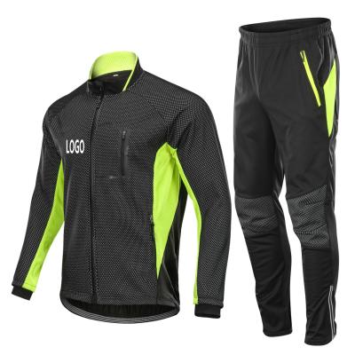 China Breathable Factory Customize Winter Windpoof Men Cycling Warm Thermal Jacket Set Fleece Bike Jacket With Pant Bike Jacket With Pant Set for sale