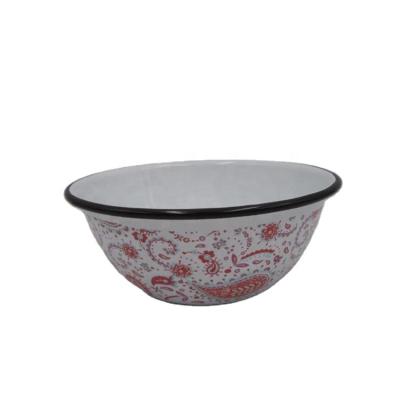 China Sustainable Diameter 18cm Enamel Bowl Cereal Bowl Popcorn Bowl With Full Decal for sale