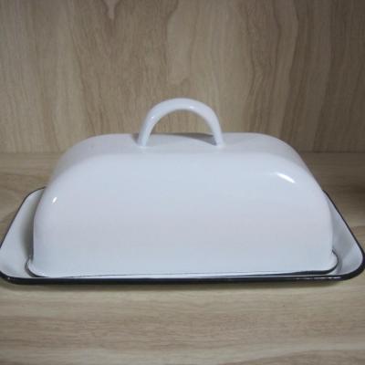 China Sustainable Enamel Butter Dish Butter Box Butter Holder With Lid for sale