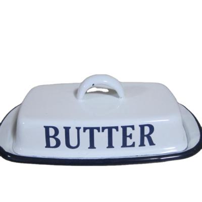 China Disposable Enamel Butter Dish Butter Box Butter Holder With Lid for sale