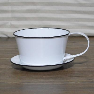 China Promotion Enamel Office Coffee Mug and Caucer, Enamel Tea Cup and Saucer Set for sale