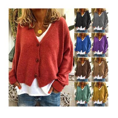 China anti-wrinkle drop sweater 2021 knit solid color bat sleeve women jacket casual loose cardigan short coat china clothing for sale