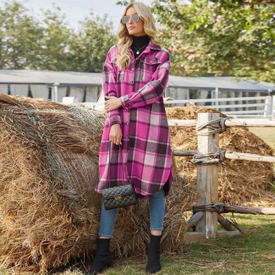 China 2021womenFall winter Anti-wrinkle coat shirt loose sleeve jacket shackets long plus size purple plaidcasual fashion for sale