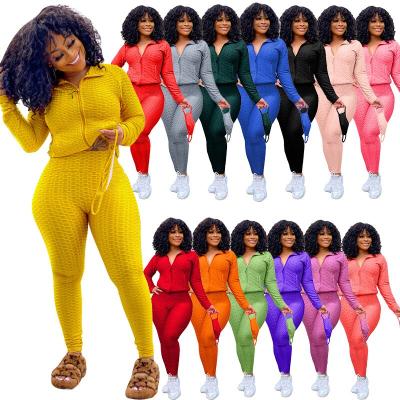 China Anti-wrinkle 15 colors plus size 2021 fashion women clothes women autumn sets zipper up jogger pants drop yoga gear for women unbranded for sale