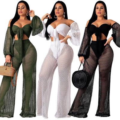 China 2021 Wholesale Women's Long Sleeve Rompers Fashion Anti-Static Factory Clothing Set Net Casual Two Piece Set Women's Clothing 2021 for sale