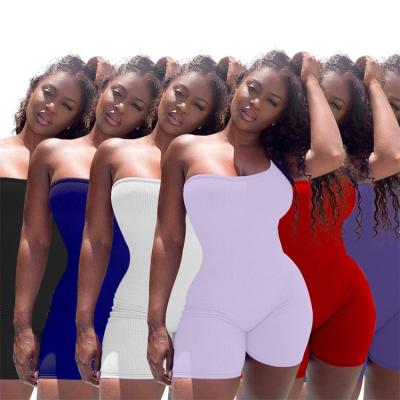 China Amazon Best Seller 2021 Anti-Wrinkle Women's Casual Bodycon Solid Sleeveless One Shoulder Knit Rib One Piece Shorts Jumpsuits And Rompers for sale