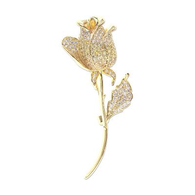 China New copper women's diamond rose rose zircon sweater set brooch high fashion brooch for sale