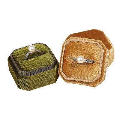 China New Octagonal Composite Materials Corduroy Ring Box Vintage Velvet Diamond Ring Box for sale